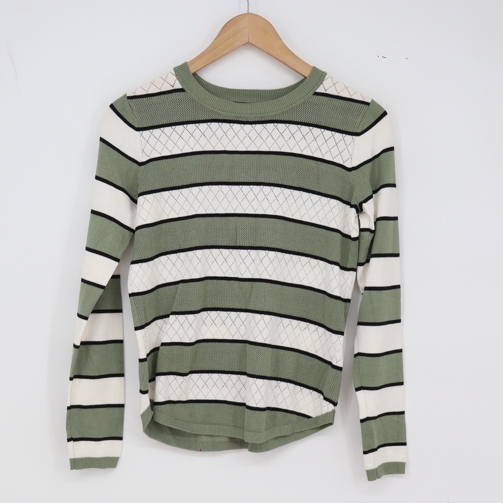 Lety & Me Sweater Womens XS Green Striped Pointelle Long Sleeve Excellent